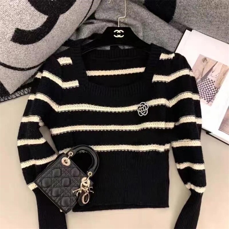 现货春季新款条纹方领毛衣，女装针织衫/毛衣，CHERRY·印