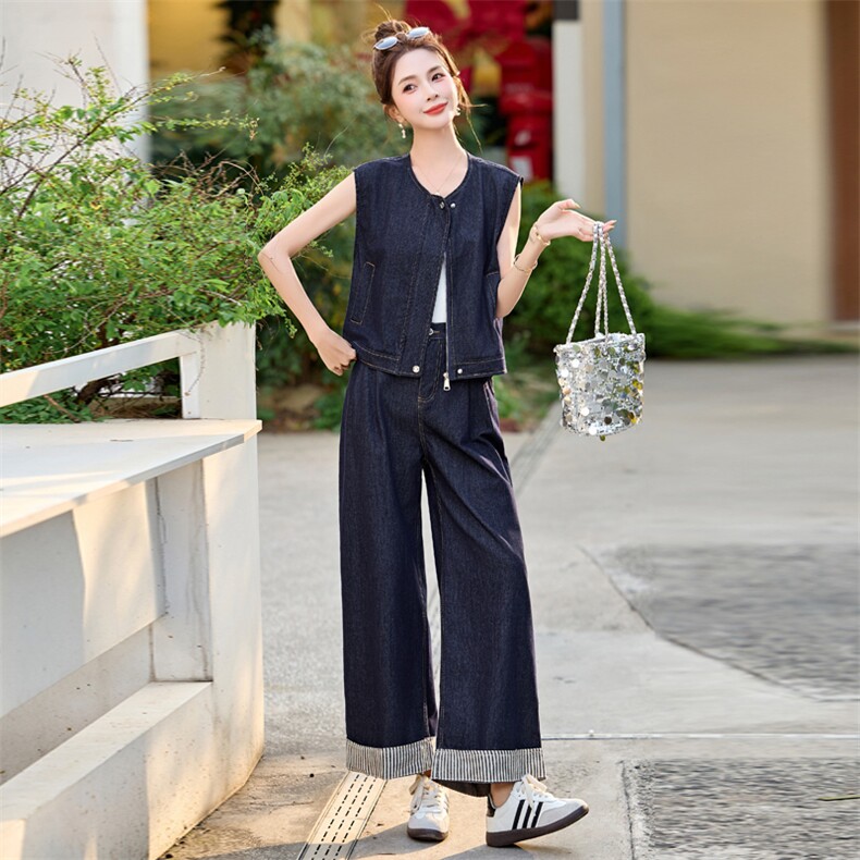 牛仔套装女2025夏新款韩系高级松弛感超火减龄休闲无袖一整套穿搭,女装套装/套裙,意芙