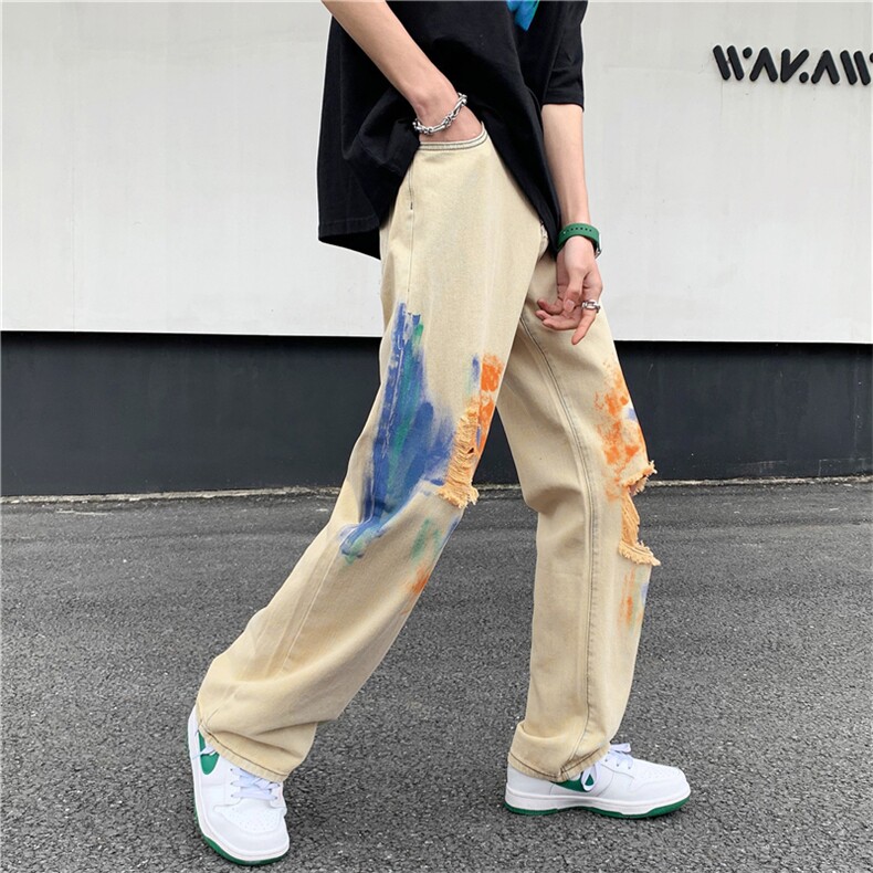 彩印牛仔裤美潮拖地裤高质量P50N902,男装牛仔裤,电商A161-2