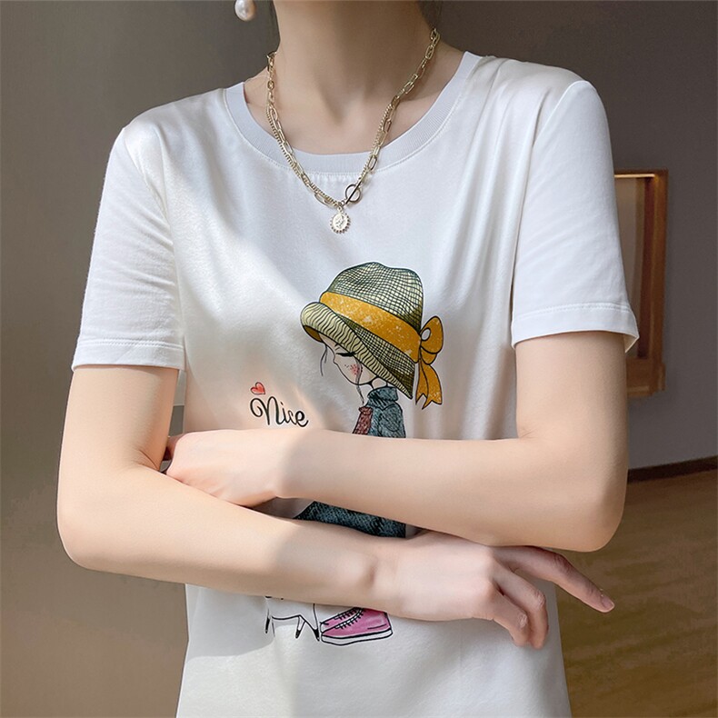 重磅真丝t恤女短袖印花桑蚕丝白色圆领小衫2024夏装半袖短款上衣，女装T恤，兴泰羊绒