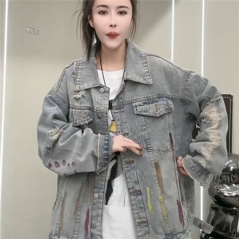 JK8864-P59美式复古水洗小众扎染破洞牛仔外套,男装工装外套,电商B323A