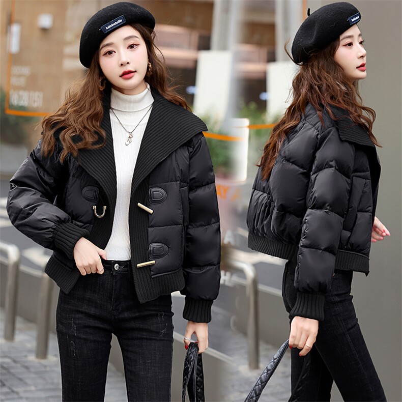 时尚气质针织大翻领90白鸭绒羽绒服短外套女冬季新款显瘦保暖上衣,女装羽绒服,歌伊格美