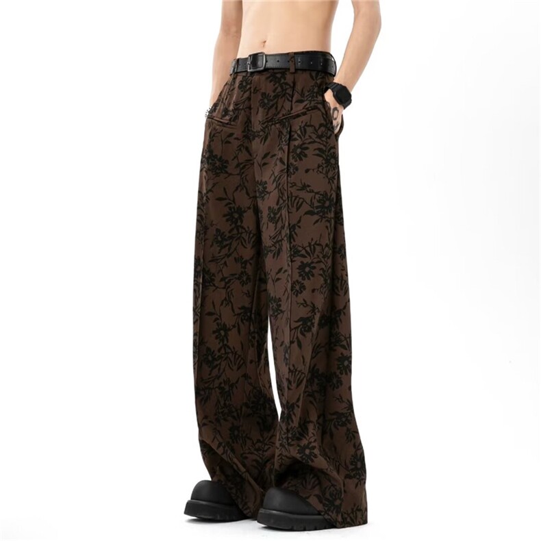 2024春季新款小众复古阔腿长裤男直筒宽松拖地西裤现货K7770-P52，男装西裤，星座512-3