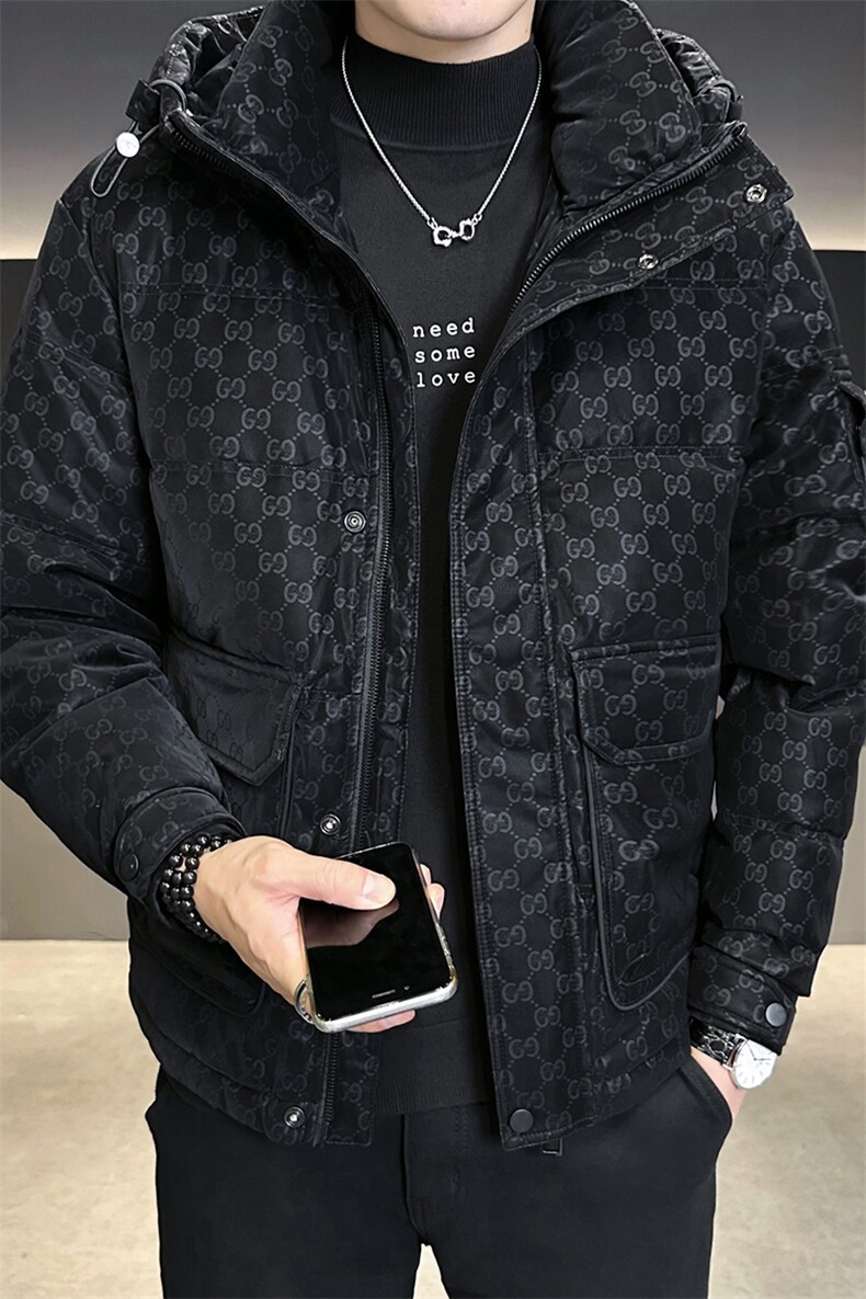 字母暗花贴标PU皮羽绒服外套男上衣控劵后288A329-YR9863-P205,男装羽绒服,电商A329