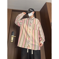 控价59条纹格子衬衫宽松外套男女衬衣百搭格子外套CS2421P40，男装衬衫，电商A128