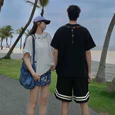 万针全刺绣工艺抖音得物高品质260克重磅纯棉双纱美式高街短袖T恤，男装T恤，电商A486