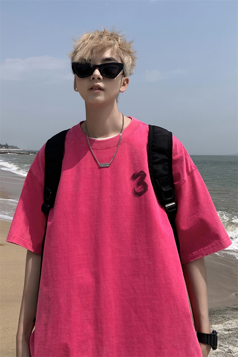 外景水洗重磅夏季复古潮流宽松短袖T恤男大码打底体恤DT9735/P35,男装T恤,电商B316