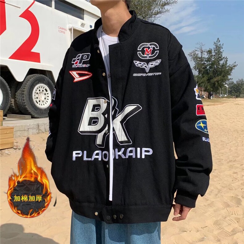 秋冬加潮机车服美式复古徽章宽松外套同款棒球服夹克~jk923图片