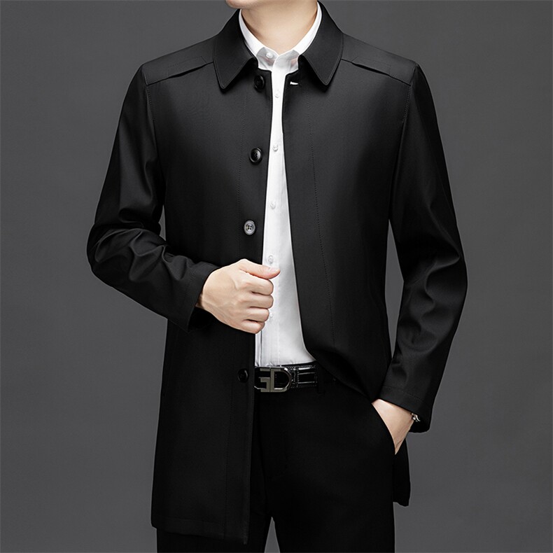 XL-F1322春秋新款男士中长款风衣翻领外套简约通勤商务男装图片