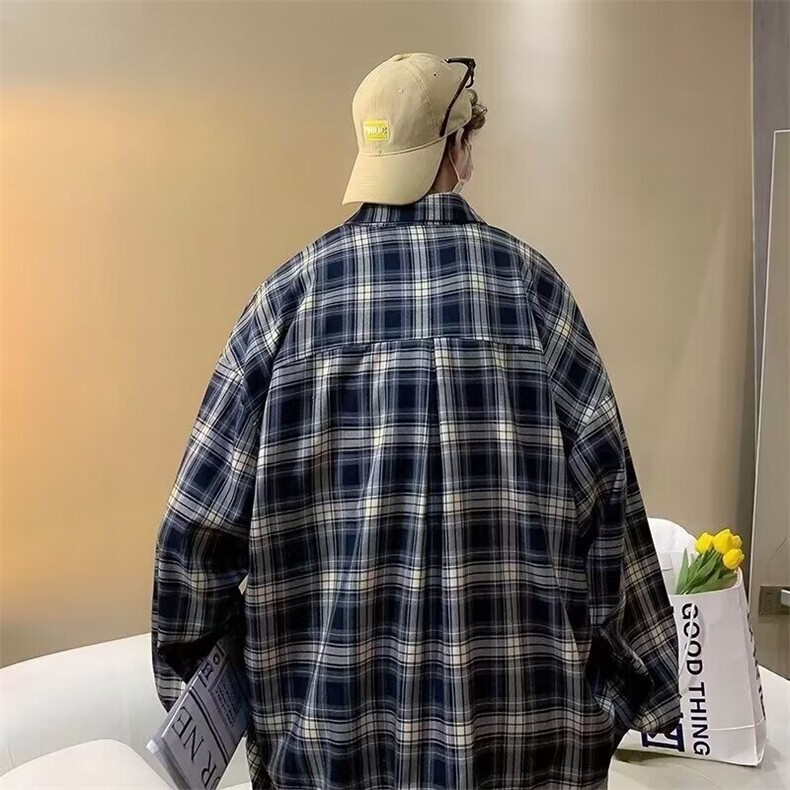 日系复古秋季衬衫男咖色男生穿搭格子衣服高级感青少年长袖衬衣,男装衬衫,星座218-1（原230）