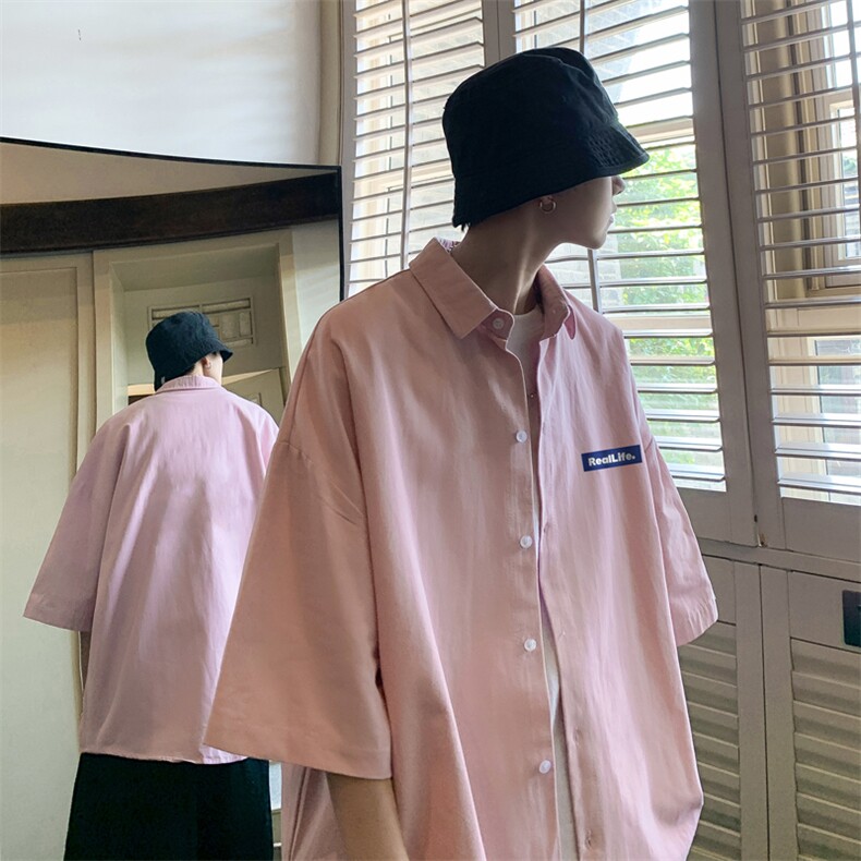 冰丝短袖衬衫男士夏季薄款港风复古学院风宽松大码半袖衬衣服外套,男装衬衫,电商B371