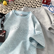 钢印字母砂洗短袖T恤男款夏季潮牌美式衣服松弛感少年感重磅半袖，男装T恤，电商A422-1