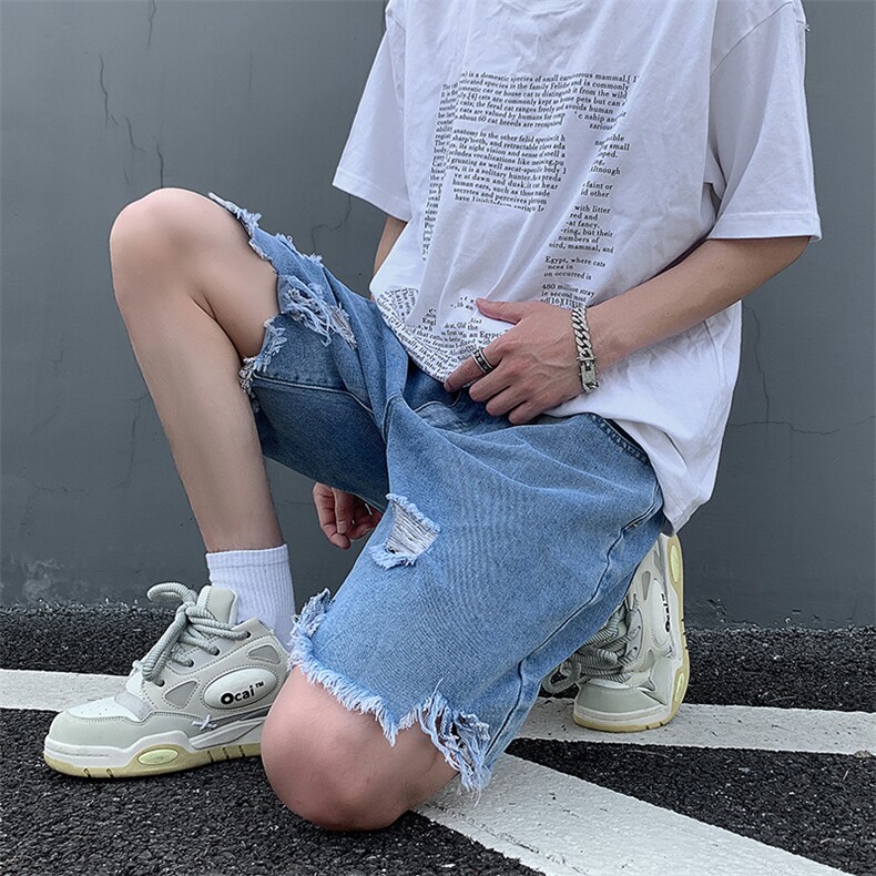 现货夏季美式复古毛边短裤五分乞丐破洞牛仔裤男K5808-P35控58,男装牛仔裤,星座205