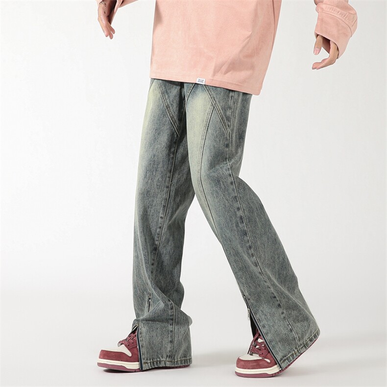 美式高街脚口拉链拼接牛仔裤潮流休闲裤A161-S2388-P61,男装牛仔裤,电商A161