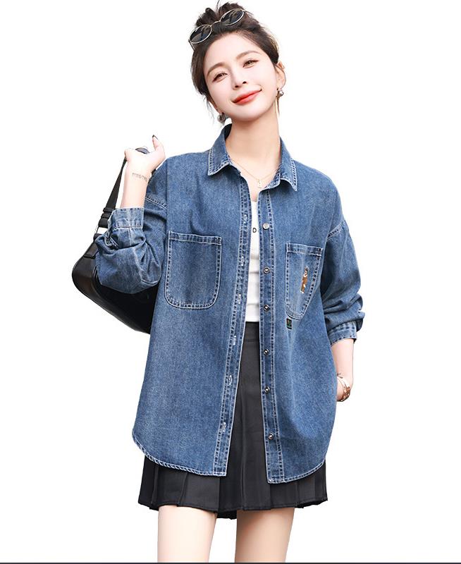 欧洲站牛仔衬衫女中长款2024春秋新款韩版宽松小个子衬衣外套上衣,女装衬衫,丽影随形
