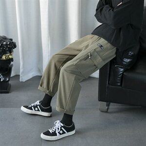 20港风男休闲裤口袋抽绳工装裤学生宽松九分裤长裤504-K2038-P45图片