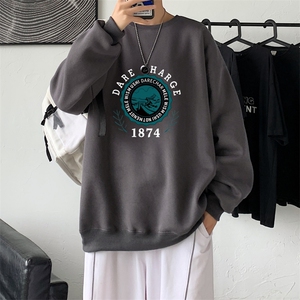 Y2478P38！21年秋冬新款港风日系大码印花长袖圆领卫衣男图片