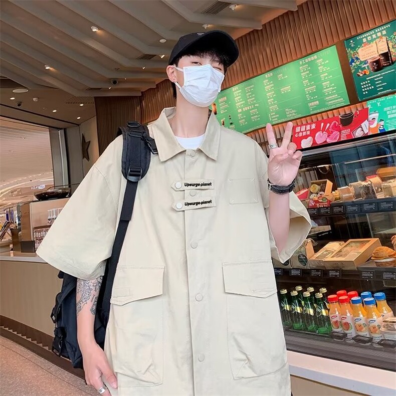 衬衫文艺青春流行夏季五分袖百搭男时尚标准潮新款纯色简约日常,男装衬衫,星座716-2