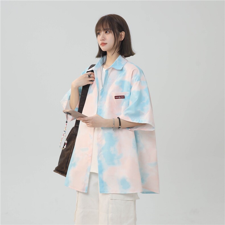 XZ-230-1CS507夏新款中性风简约轻奢水墨扎染休闲短袖衬衫P45控58,男装衬衫,星座230-1