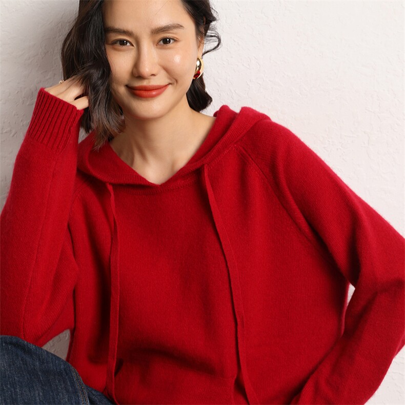2024年秋季时尚潮流通勤套头四平加厚中兜连帽羊绒衫,女装羊绒衫,五色羊羊绒