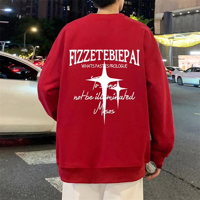 W551P35加绒45卫衣圆领长袖打底衫套头宽松无帽外套天芒星印花,男装T恤,星座304A-1