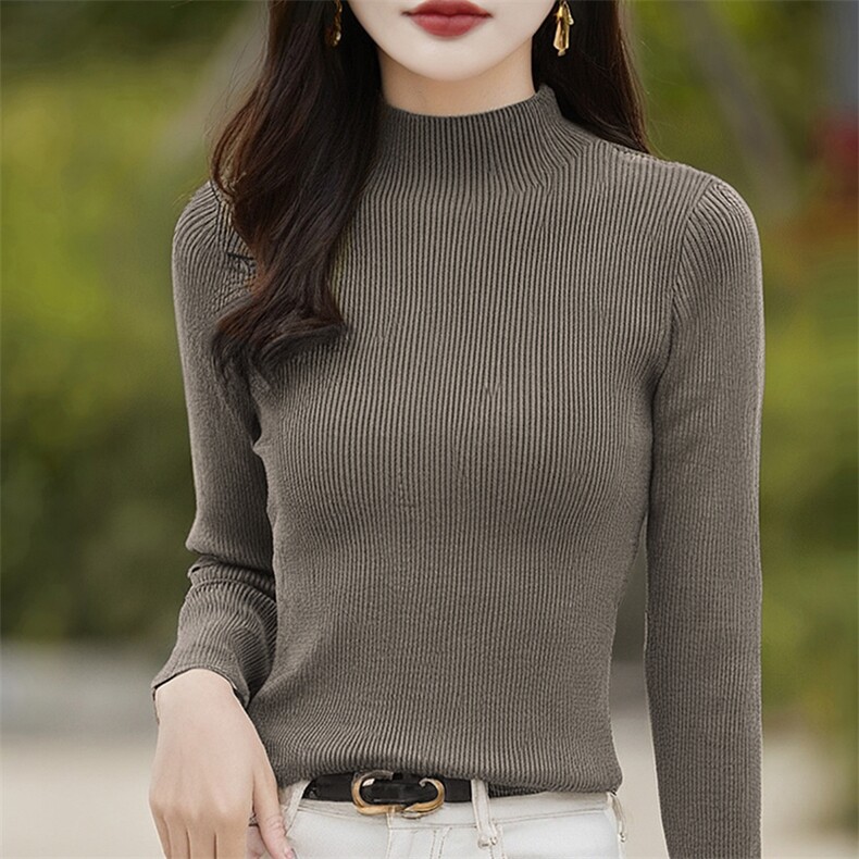 半高领打底衫女2024新款内搭显瘦百搭纯色针织衫,针织衫/毛衣,斯美雅电商供货