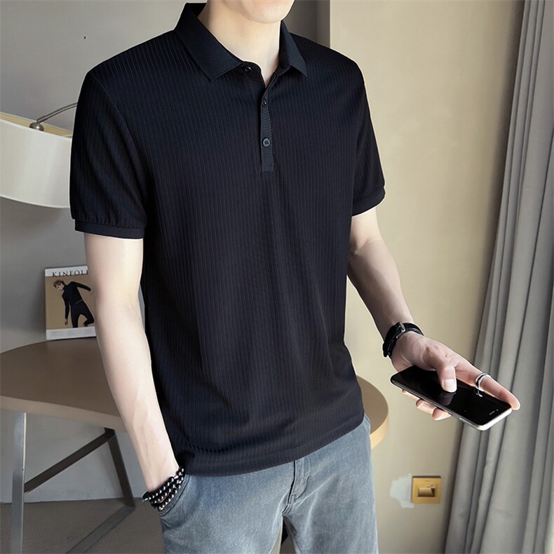 店主风~2025夏季新款冰丝面料短袖T恤POLO衫W7008/P45,男装Polo衫,电商B331