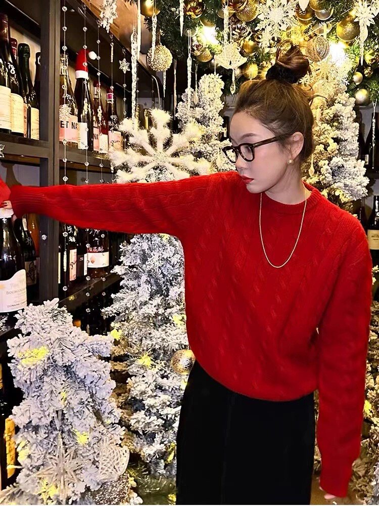 羊毛衫女秋冬内搭针织衫圆领纯色长袖短款打底毛衣,女装羊毛衫,思途羊绒