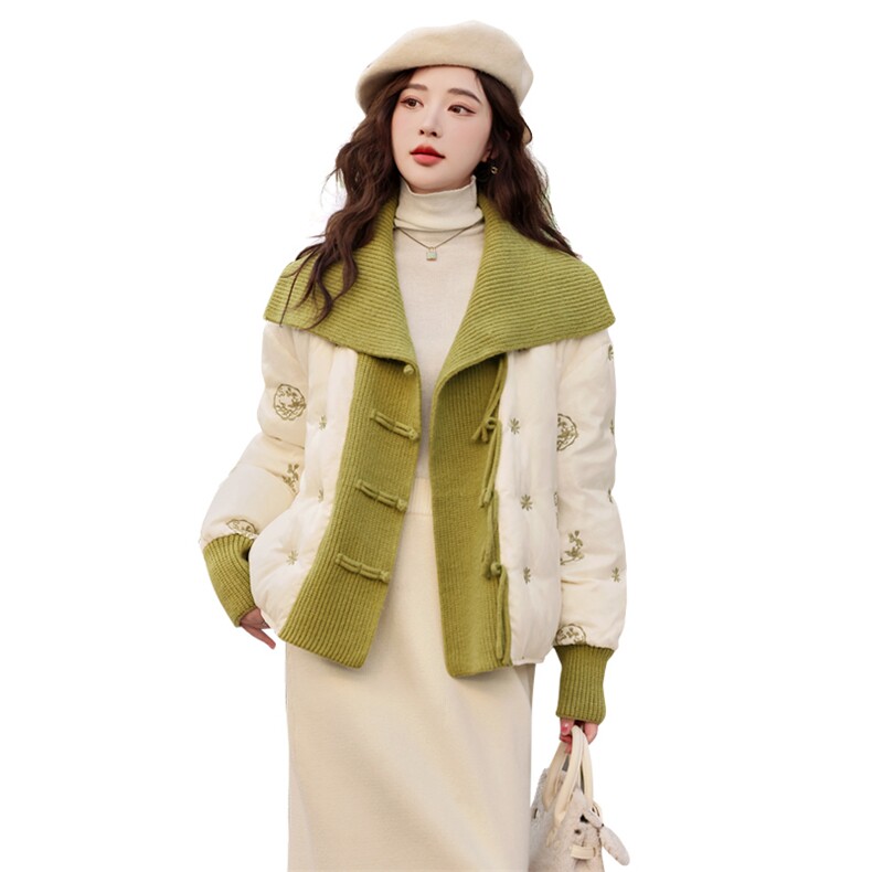 现货2025冬季新款小众设计休闲气质拼接短款羽绒服,女装羽绒服,深水步
