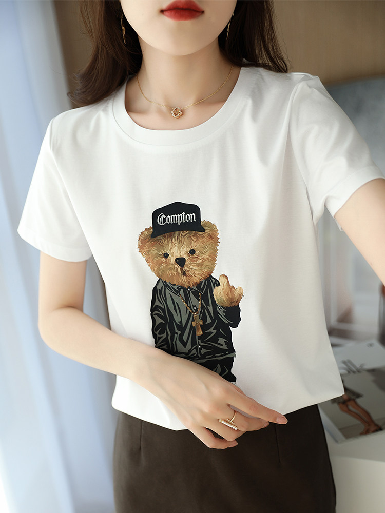 夏季时尚个性小熊站立图案棉T,女装T恤,元素羊绒