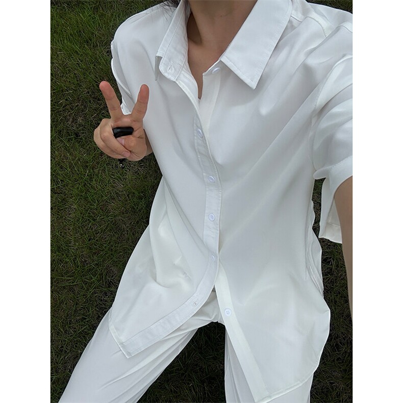 薄款冰丝短袖衬衫男简约纯色垂感休闲痞帅衬衣CS288-P20,男装T恤,星座301C-5