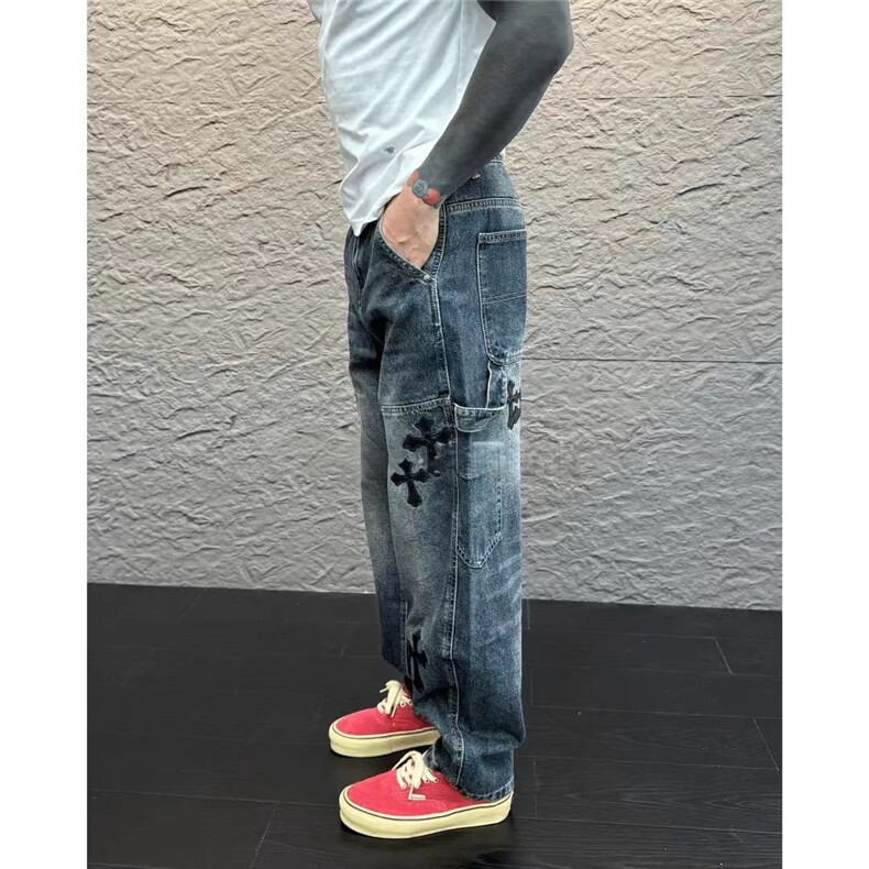 1506-1/KT3371/P56潮牌个性十字架拼皮显瘦牛仔裤时尚新款男生,男装牛仔裤,星座1506-1