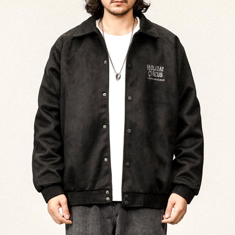鹿皮绒翻领棒球服男士宽松春秋380g重磅空气层夹克外套,男装夹克,星座218-8