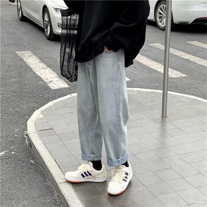 牛仔裤男潮牌宽松直筒潮流百搭ins港风阔腿牛仔长裤图片