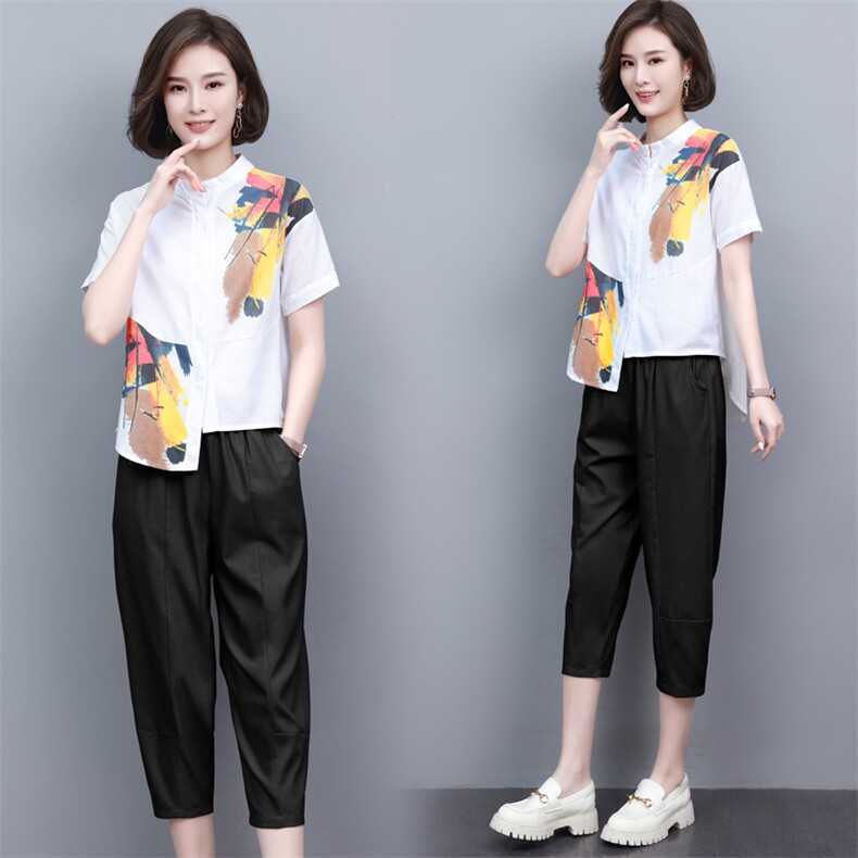 休闲棉麻职业套装夏天2025新款时髦显瘦洋气减龄妈妈两件套女装潮,女装套装/套裙,璐依舞