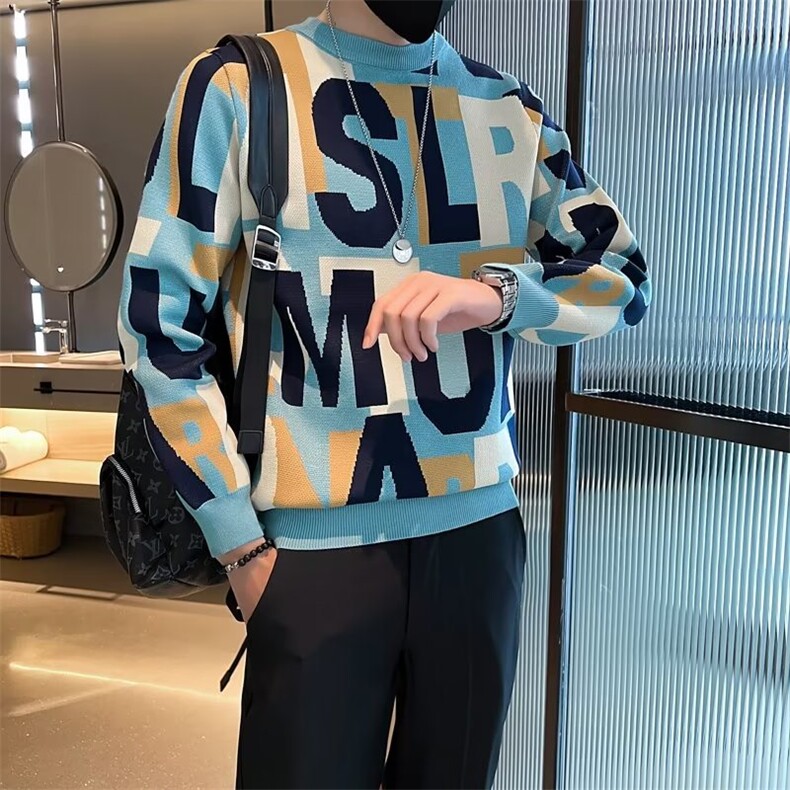 美式街头设计感圆领毛衣男慵懒风休闲针织衫M804P50,男装针织衫/毛衣,星座1116-2