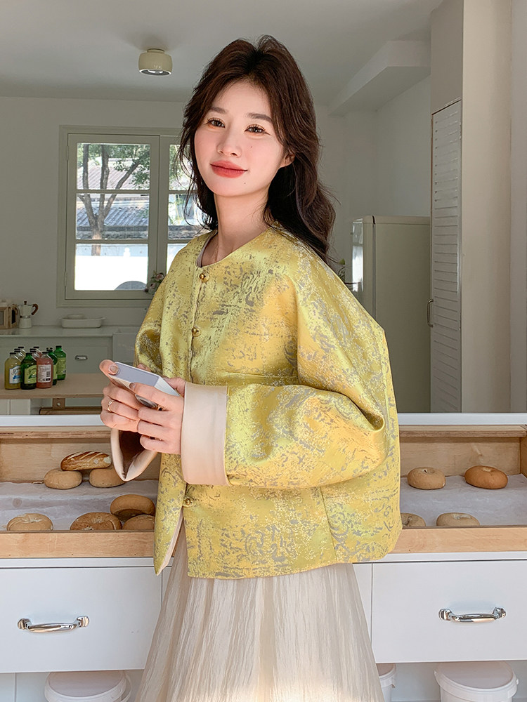 新中式复古提花短外套女2025春季新款高级感气质遮肉显瘦廓形上衣,女装短外套,C位