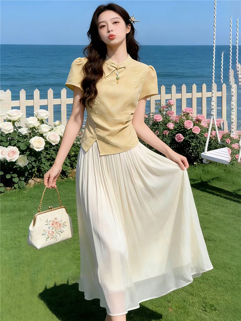 2026年夏季新中式女高级感两件套裙,女装套装/套裙,贝蕾酷儿