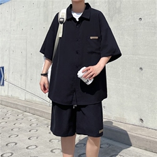 五分衬衫男士套装夏季短袖短裤宽松休闲穿搭男生假两件W5789-P56，男装休闲套装，星座412-3