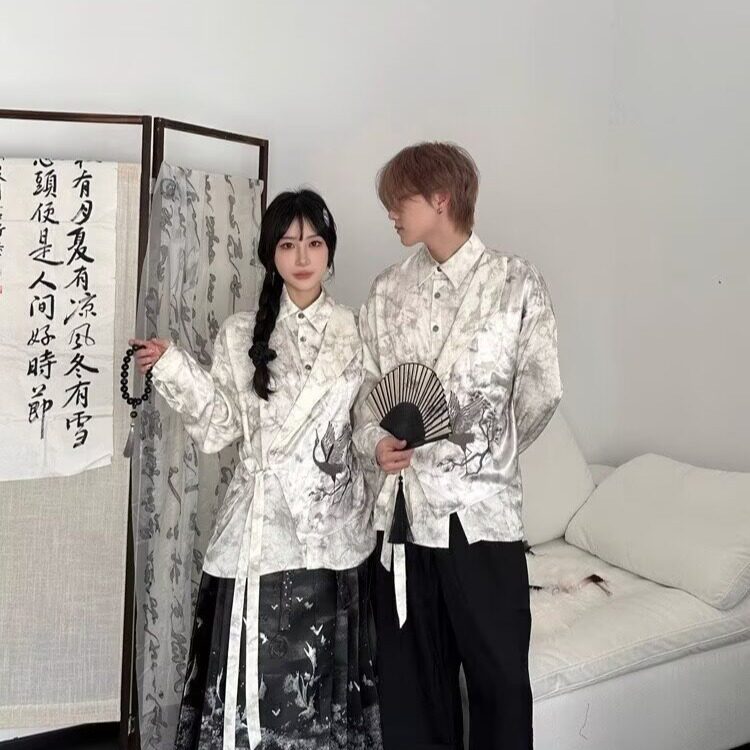 衬衫长袖男春秋2025新款水墨印花炸街痞帅上衣潮牌高级感衬衣外套,男装衬衫,星座506A