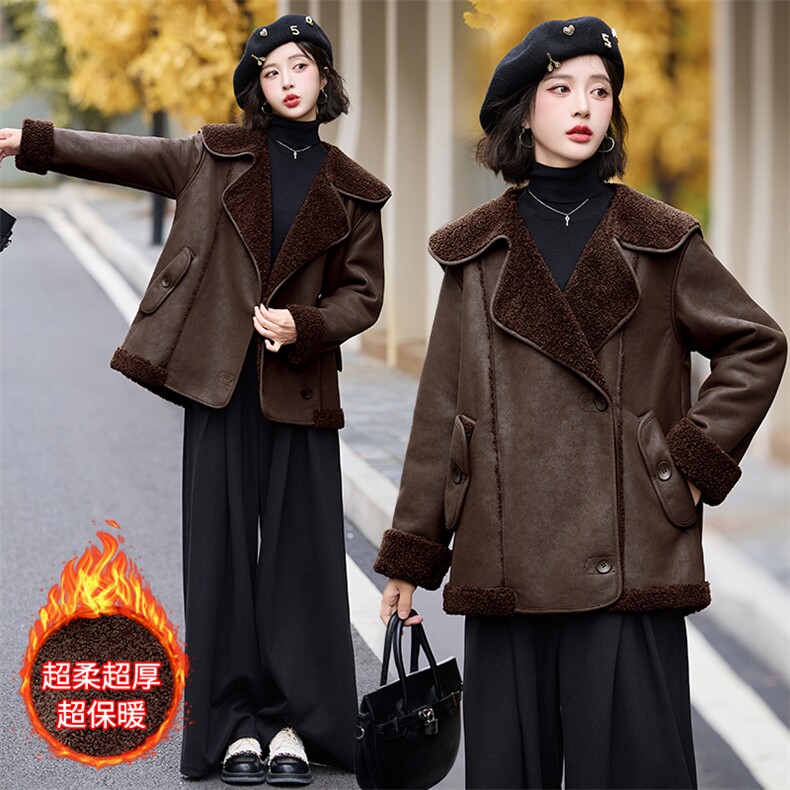 冬天大翻领仿羊羔毛皮毛一体羊羔绒厚外套女秋冬2024新款高级感,女装皮衣,潮流依族