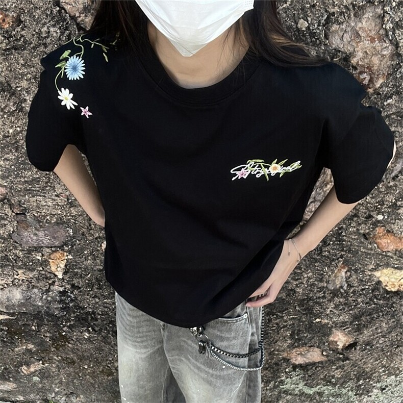 美式复古花簇字母印花T恤男宽松圆领短袖9026-P20,男装T恤,电商B380（原B361）
