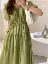 法式泡泡袖连衣裙夏季设计感小众温柔高级感初恋裙子，女装连衣裙，香丽迪1