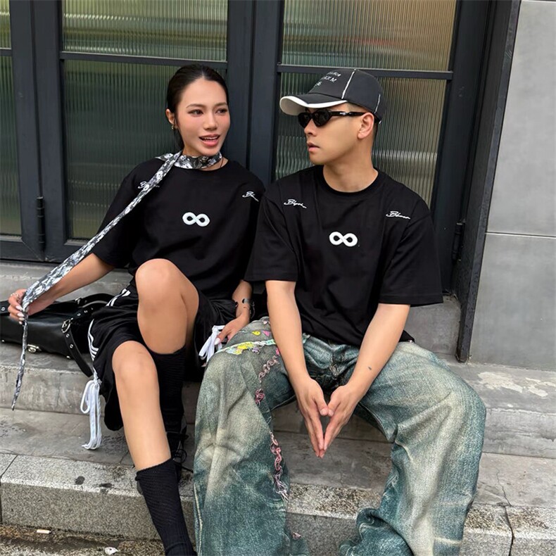 万针全刺绣解构设计260克重磅双纱纯棉高品质美式高街短袖T恤特35,男装T恤,电商A486-1