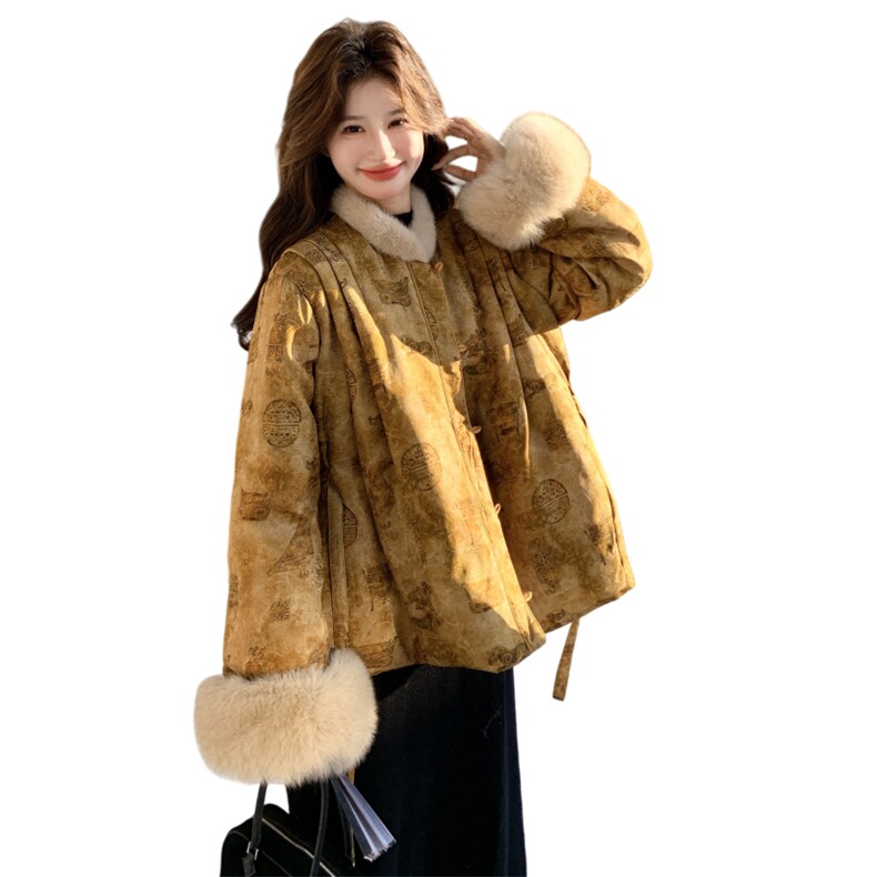 毛绒拼接新中式风羽绒服2025新款深冬超好看洋气设计感90绒外套,女装羽绒服,2C159