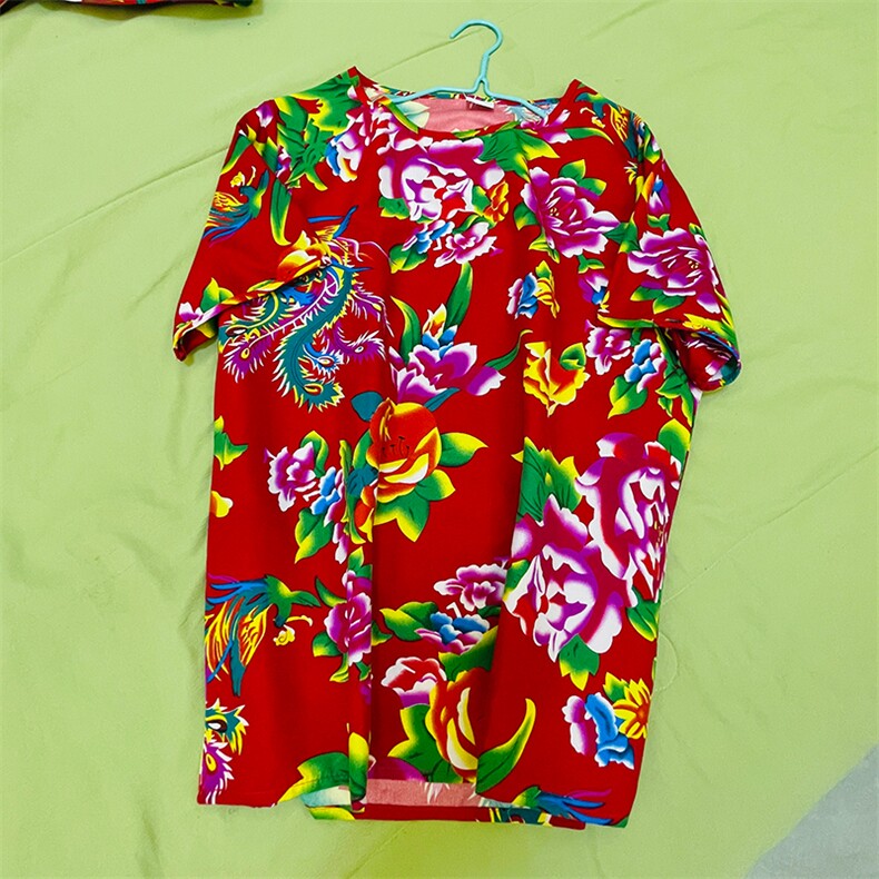 HT203夏情侣东北大花民族风牡丹花圆领短袖T恤青少年大码男女潮,男装T恤,星座115A-1