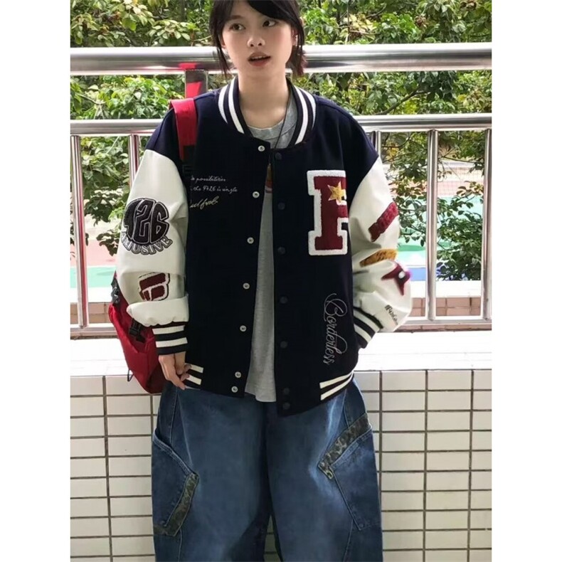 W10313-P65网图现货美式复古棒球服外套宽松大码刺绣休闲夹克潮,男装夹克,星座1608