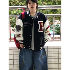 W10313-P65网图现货美式复古棒球服外套宽松大码刺绣休闲夹克潮，男装夹克，星座1608
