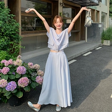 韩版气质浅蓝色马甲半身裙套装女2025夏季新款显瘦百搭减龄两件套，女装套装/套裙，2C159