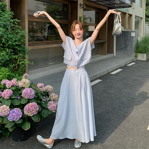 韩版气质浅蓝色马甲半身裙套装女2025夏季新款显瘦百搭减龄两件套图片